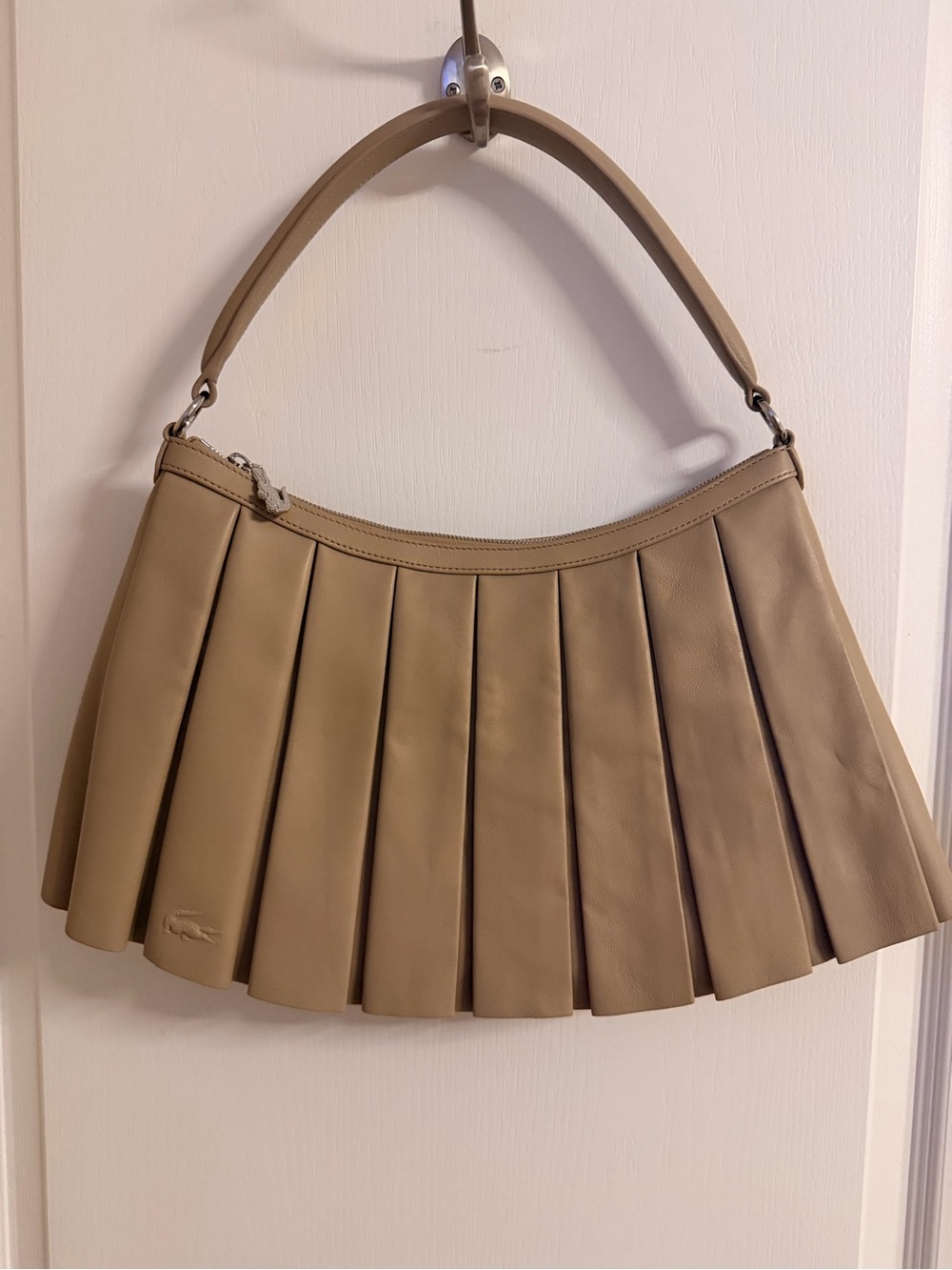 Lacoste Pleated Shoulder Bag in Beige